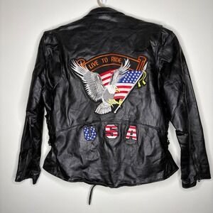 Vintage Americana Eagle Leather Biker Jacket 3X  USA Diamond Plate Buffalo Moto